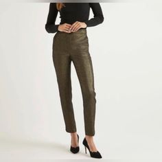 Boden Bistro Crop Trousers Gold Metallic Size: 8 Color: Gold Metallic Condition: New Without Tags Retail Price: $150 Features: -These Tapered Trousers Are Threaded With Gold Metallic Fibres For Subtle Sparkle. The Stretchy Cotton-Blend Fabric Holds Its Shape For A Structured Finish, While The Nipped-In Waist Is Fitted And Flattering. Notice The Small Splits At The Hem And Neat Side Pockets Too. -Ankle Length -Side Pockets -Main 52% Polyester 37% Cotton 6% Metallised Fibre 5% Elastane -Lining 100 Elegant Fitted Dress Pants For Fall, Elegant Tapered Leg Dress Pants For Party, Chic Gold Pants For Evening, Gold Formal Bottoms, Elegant Gold Bottoms For Spring, Elegant Gold Trousers, Elegant Gold Evening Bottoms, Gold Straight Leg Pants For Work, Classic Tailored Bottoms For Party