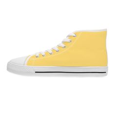 With these women's High Top Sneakers, you can keep your footwear simple! These renowned shoes initially reached the stores in 1957 as the 'Oxford,' and they still have the same style today that they had back then. These canvas trainers include an yellow canvas top for comfort and flexibility, as well as the striped midsole for a distinctive style. Other features include: .: Breathable polyester canvas.: Hi-poly deodorant memory foam insoles.: EVA shock-absorbing layer.: Durable rubber outsole Si Yellow Casual Sneakers With Rubber Toe Cap, Casual Yellow Sneakers With Rubber Toe Cap, Classic High-top Canvas Shoes With Gum Sole, Sporty Yellow Sneakers, Yellow High-top Sneakers With Rubber Toe Cap, Retro Yellow Sneakers With Vulcanized Sole, Retro Mid-top Canvas Shoes With Rubber Sole, Yellow Low-top Sneakers With Rubber Toe Cap, Retro Round Toe Canvas Shoes For Sports