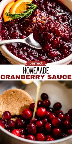 cranberry sauce being poured into a bowl