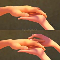 two images of hands holding each other in different positions, with the same person's hand reaching out for something