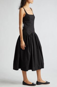 Sandy Liang Cricket Cutout Pleated Midi Dress | Nordstrom Sleeveless Midi Dress Outfits, Sartorialist Women, Black Dress Photography, Cricket Dress, Full Black Outfit, Ballerina Core, Sandy Liang, Bodice Dress, Pleated Midi Dress