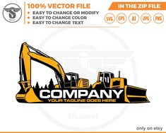 the logo for a company that is using construction equipment to make it look like an excavator