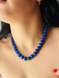 round bead necklace in natural lapis lazuli stone from Afghanistan, 100% guaranteed genuine It will look even more beautiful on your neck than in the photos... :) Round Bead Necklace, Lapis Lazuli Beads, Lapis Lazuli Stone, Beads Necklace, Wedding Necklace, Bead Necklace, Stone Necklace, Lapis Lazuli, Round Beads