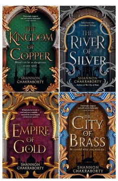 four books with different covers on them, including the city of brass and the kingdom of copper