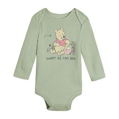 Dress your baby girl in this adorable graphic bodysuit featuring Disney's lovable Winnie-the-Pooh. It's made from a soft cotton-blend and has a crew neckline, lap shoulders, long sleeves, and snap-bottom closures for easy-on-and-off.Features: Screen PrintedCharacter: Winnie the PoohClosure Type: SnapNeckline: Crew NeckSleeve Length: Long SleeveFiber Content: 60% Cotton, 40% PolyesterFabric Description: InterlockCare: Tumble Dry, Machine WashCountry of Origin: Imported Baby Disney, Baby Bodysuit, Winnie The Pooh, Crew Neckline, 6 Months, Screen Printing, Cotton Blend