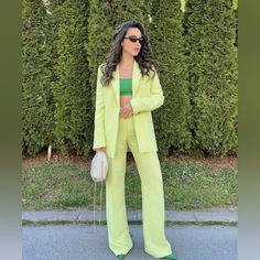 Trending This Spring!! Beautiful 2 Pc Set Runs Regular. Size And Fit Recommendation Solution Here In The Colour Of The Season, This Bold Lime Blazer Is Head-Turning Perfection (Especially When Paired With The Trousers). We Love Soft Tailoring, It Looks So Sophisticated With Minimal Effort. Pair With A White Shirt For Stylish Office Daytimes, Or With A Sheer Top And Bralette For A Sassier Date Night Outfit. The Lime Sequin Skirt Will Be Launching In Spring 24. - Button Up - Breastfeeding Friendly Lime Green Blazer, Sleeveless Trench, Love Soft, Drawstring Jacket, Grey Trench Coat, Soft Tailoring, Stylish Office, Green Blazer, Love Tree