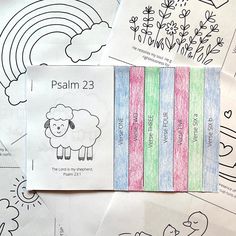 several coloring pages with pictures of sheep and rainbows on them, including one for the children's bible