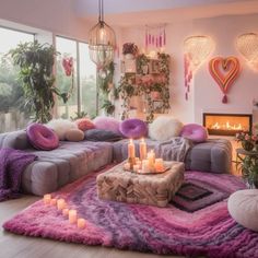 a living room filled with lots of furniture and candles