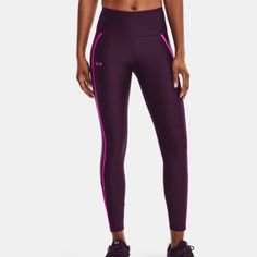 Under Armour Heatgear No-Slip Shine Mesh Compression Full Length Leggings They Are New With Tags Size Xs Approximate Measurements: 11.75" Across Waist (Unstretched) 9" Front Rise 27.5" Inseam Mesh Panels At Ankles For Added Breathability High Rise Color Is Called "Purple Polaris" (Reddish-Purple With Hot Pink Trim) Super-Light Heatgear Fabric Delivers Superior Coverage Without Weighing You Down Material Wicks Sweat & Dries Really Fast 4-Way Stretch Material Moves Better In Every Direction Anti-O Functional Purple Leggings For Training, Sporty Purple Tights For Sports, Sports Fitted Purple Tights, Sporty Purple Training Leggings, Fitted Purple Sports Tights, Purple Fitted Sports Tights, Purple Compression Full-length Tights, Purple Compression Training Bottoms, Purple Compression Leggings For Training