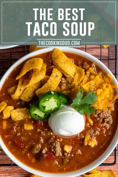 Taco soup in a white bowl. Taco Soup With Ranch Packet, Best Taco Soup Recipe, Best Taco Soup, Easy Taco Soup Recipe, Canned Beans Recipe, Breakfast Dessert Recipes, Taco Soup Recipe Easy, Comfort Recipes, Bariatric Sleeve