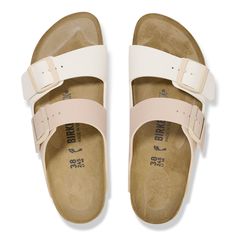 Arizona Split Birko-Flor Eggshell/New Beige | BIRKENSTOCK Classic Beach Sandals, Beige Double Strap Cushioned Footbed Sandals, Beige Double Strap Footbed Sandals With Cushioned Footbed, Beige Double Strap Sandals With Cushioned Footbed, Classic Slide Sandals For Vacation, Classic Adjustable Beach Sandals, Classic Adjustable Sandals For Beach, Beige Footbed Sandals With Adjustable Strap, Beige Adjustable Strap Footbed Sandals