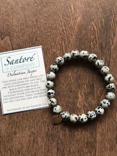 Dalmatian Jasper Stone Mala Bracelet. This crystal jewelry can help bring out joy and peace in ones life. Great stone for grounding. aesthetic jewelry Grounding Aesthetic, Joy And Peace, Aesthetic Jewelry, Dalmatian Jasper, Mala Bracelet, Protection Stones, Jasper Stone, Black Tourmaline, Black Spot