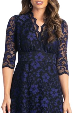 The Mon Cherie Plus Size Floral Lace Dress is a perfect special occasion midi for cocktail, formal, and semi-formal parties. Be the best dressed wedding guest or mother of the bride/groom. Features an A-line silhouette, 3/4 length sleeves, and pockets! Available in women’s regular and plus sizes. -Material: Self: 92% Nylon, 8% Spandex/Lining: 96% Polyester, 4% Spandex -Care Instructions: Dry clean only. Do not steam. Cool iron when needed. -Product Fit: A-Line Product Specifications: -3/4 length Mother Of The Bride Half Sleeve Dresses For Spring, Blue 3/4 Sleeve Dress For Mother Of The Bride, Elegant A-line Mother Of The Bride Cocktail Dress, Elegant A-line Cocktail Dress For Mother Of The Bride, Elegant V-neck Lace Midi Dress, Holiday Wedding A-line Midi Dress, Spring A-line Mother Of The Bride Dress For Party, Fitted Tea Length Dresses For Mother Of The Bride, Elegant Blue A-line Mother Of The Bride Dress