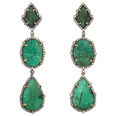 Carved Emerald, Emerald Diamond Earrings, Bridal Jewels, Sabyasachi Jewellery, Lovely Jewellery, Top Seller, Dream Jewelry, Emerald Diamond, Ear Jewelry