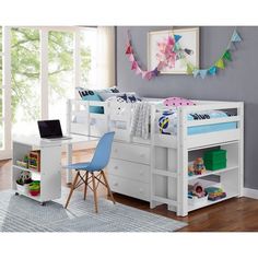 a child's bedroom with a desk and bunk bed