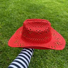 Wyeth Diego Red Western Open Weave Cowboy Straw Summer Beach Sun Hat New With Tags Please Note Hat Has Been Tried On One Size Fits Most Adjustable Popular Sold Out Style Retail Value Is $84.00 + Tax The Cutest Open Weave Straw Cowboy You'll Ever See. Brim: 3/5" Crown: 5" O/S (57cm) With A Velcro Size Adjuster Tucked Inside The Inner Sweatband For A Customizable Fit. Open Weave Straw Sold As Is !! Please See All Pictures/Video Listing Is For Hat Only! Anyone Asking To Trade Or About Hat Will Be B Monday Swimwear, Summer Sun Hat, Open Weave, Luxe Fashion, Summer Sun, Sun Hat, Sun Hats, Summer Beach, Straw