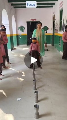 a group of people standing in a room