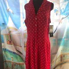 Dressbarn Long Sleeveless Red Dress With White Dots Size 14 Nwt. Smoke Free Home Dress With Dots, Sleeveless Red Dress, Red Dress, Red White, Red And White, Dots, Womens Dresses, Red, Dresses