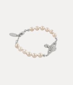 Mini Bas Relief Pearl Chain Bracelet in PLATINUM-CRYSTAL-Crystal-PEARL-Pearl | Vivienne Westwood® Luxury Pearl Bracelet With Charm, Wishlist Expensive, Vivienne Westwood Bracelet, Vivienne Westwood Jewelry, Expensive Stuff, Dream Wishlist, Vivienne Westwood Jewellery, White Fits, Expensive Gifts