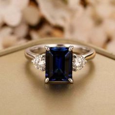 (eBay) Find many great new & used options and get the best deals for 2.50Ct Blue Sapphire & White Simulated Diamond Three Stone Ring 925 Silver at the best online prices at eBay! Free shipping for many products! Silver Solitaire Engagement Ring, Minimalist Engagement Ring, Emerald Cut Rings, Alexandrite Ring, Sapphire Engagement Ring Blue, Ring Emerald, Dream Engagement, Sapphire Engagement Ring, Three Stone Engagement