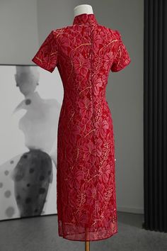 Looking for a traditional red dress for your special day? Consider this elegant and updated qipao cheongsam dress. It embraces the classic mandarin collar, while incorporating a modern touch with its intricate red lace and subtle golden accents. Perfect for Chinese wedding, tea ceremony, or any special events. Please leave the Height, Weight , Bust, Waist and Hip measurements in the Personalisation box so you can double check the size for you Qipao Cheongsam, Wedding Tea, Qipao Dress, Wedding Essentials, Cheongsam Dress, Chinese Wedding, Mens Essentials, Tea Ceremony, Red Lace