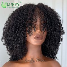 Afro Kinky Curly Wigs With Bangs 100% Human Hair Full Machine Made Scalp Top Wig | eBay Curly Wigs With Bangs, Curly Afro Wig, Top Wig, Textured Curly Hair, Natural Hair Wigs, Curly Hair Wig, Curly Human Hair Wig, Wigs Hair Extensions, Curly Wigs