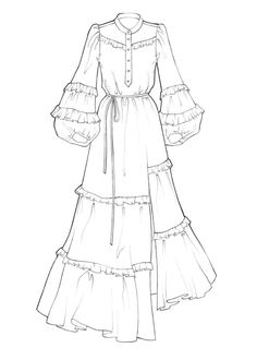 a drawing of a dress with ruffled sleeves