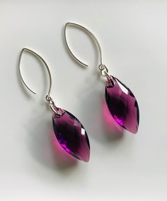 💜Amethyst Swarovski Crystal Navette Pendant Earrings. These sparkling crystal prisms shine like a crazy diamond even on a rainy day! Swarovski ceased production in 2020 for Independant Designer elements such as these,  so grab these lightweight  beauties while you can.💜 Purple Amethyst Teardrop Crystal Earrings, Nickel-free Purple Teardrop Crystal Earrings, Nickel Free Purple Teardrop Crystal Earrings, Purple Faceted Drop Earrings, Purple Crystal Jewelry With Matching Earrings, Purple Oval Jewelry For Party, Purple Oval Party Jewelry, Purple Teardrop Crystal Earrings In Sterling Silver, Purple Faceted Earrings For Anniversary