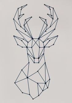 a deer head made out of lines on a white background