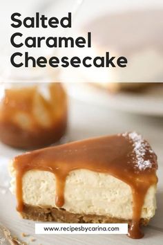 My go-to Salted Caramel Cheesecake is the perfect mix of creamy, sweet and salty! Starting with a biscuit base, topped with a delicious no bake salted caramel infused cheesecake filling and finally topped off with more of the delicious salted caramel sauce. It's great for holiday entertaining! Homemade Caramel Cheesecake, Caramel Cheesecake Recipes, No Bake Cheesecake Filling, Biscoff Cheesecake, Homemade Strawberry Sauce, Salted Caramel Cheesecake, Cream Room, Homemade Caramel Sauce, Best Cheesecake