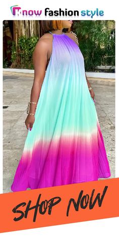 Casual Ombre Rainbow Backless Sleeveless Vacation Long Pleated Halter Swing Maxi Dress Summer Sleeveless Halter Dress, Trendy Sleeveless Beach Dress For Spring, Trendy Sleeveless Dress For Spring Beach, Trendy Sleeveless Dress For Spring Beach Outing, Trendy Sleeveless Spring Beach Dress, Trendy Sleeveless Sundress For Spring, Sleeveless Summer Halter Dress For A Day Out, Trendy Sleeveless Spring Sundress, Trendy Sleeveless Maxi Dress For Spring