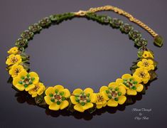 Yellow glass beaded flower necklace, Beautiful crystal necklace, blooming flowers statement necklace, Springtime gift, Prom jewelry One-of-a-kind beaded necklace made in my studio with Czech glass beads, natural Swarovski crystals, and high-quality Japan beads.  This necklace will become an exquisite gift and the perfect accessory for a prom or wedding.  The length is 55 cm, can be adjusted to the longer option Yellow Flower Necklace, Beaded Flower Necklace, Thistle Earrings, Red Ruby Earrings, Flower Statement Necklace, Gem Earrings, Wedding Accessory, Prom Jewelry, Necklace Crystal