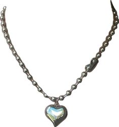 Silver Heart Jewelry With Ball Chain, Silver Heart-shaped Ball Chain Jewelry, Chrome Y2k, 3d Balloon, Balloon Heart, Puffed Heart, Punk Jewelry, Steel Necklace, Y2k Style