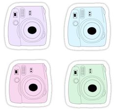 four different colored cameras stickers on a white background