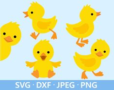 four yellow ducks with different poses and expressions