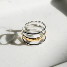 18K Gold Two Tone Ring Mixed Metal Ring, Three-layer Ring, Hammered Ring, Summer Jewelry, Bridesmaid, Wedding, Minimalist Ring, Women Gift - Etsy Minimalist Metal Promise Ring, Hammered Stackable Open Rings For Weddings, Minimalist Double Band Stackable Promise Rings, Metal Stackable Open Rings For Anniversary, Minimalist Metal Stackable Wedding Rings, Wedding Hammered Stackable Rings, Wedding Stackable Hammered Open Rings, Open Ring Metal Midi Rings For Wedding, Modern Double Band Ring As Gift