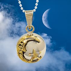 Handcrafted Orb made from Alpaca Silver, an alloy of pure silver and brass for durability. Inside the pendant is a chime; when shaken, you can hear a soft, gentle sound. Adorned with highly polished brass. The caller’s size is .78” in circumference, about the size of a US nickel; however, it will feel more substantial due to the 3D nature of the orb. Celestial Moon-shaped Jewelry For Meditation, Celestial Moon Jewelry For Meditation, Brass Moon Charm Jewelry, Celestial Crescent Jewelry For Meditation, Celestial Sterling Silver Jewelry For Meditation, Sterling Silver Celestial Jewelry For Meditation, Spiritual Moon Jewelry With Sun And Moon Design, Silver Keepsake Amulet Jewelry, Sterling Silver Necklaces With Moon Charm For Meditation