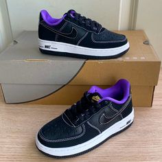 Unisex Kids Brand New With Box Nike Air Force 1 Purple Lace-up For Sports, Purple Round Toe Skate Shoes For Sports, Purple Skate Shoes For Sports, Purple Low-top Skate Shoes For Sports, Nike Purple Skate Shoes For Sports, Nike Purple Skate Shoes For Streetwear, Purple Nike Air Force 1 Lace-up With Branded Insole, Casual Nike Air Force 1 In Purple, Nike Purple Round Toe Skate Shoes