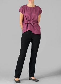 Chic Summer Top With Tie Fastening, Chic Spring Tops With Tied Details, Chic Summer Tops With Tie Fastening, Chic Tied Tops For Day Out, Chic Spring Tops With Knot Detail, Elegant Linen Tops With Tie Back, Elegant Linen Top With Tie Back, Spring Linen Tied Top, Elegant Linen Tie Back Tops