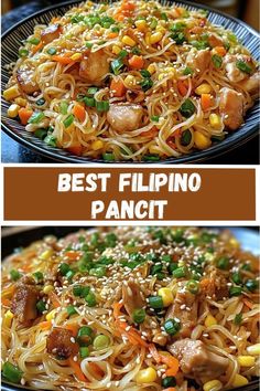 two pictures with different types of food in them and the words best filipino pancit