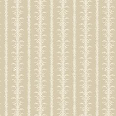 a beige and white striped wallpaper with small, thin leaves on the top of it