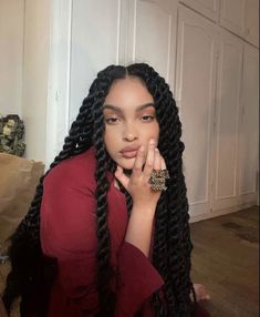 Jumbo Cuban Twist, Twists Black Women Hairstyles, Vacation Hairstyle, Sharon Alexie, Hippie Hairstyles, Cuban Twist Hair, Marley Twist Hairstyles, Black Hippie, Jumbo Twists