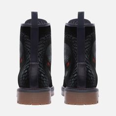 These extremely comfortable classic boots with a high quality print are made to last and to impress. Designed for fashion people, stylish and personalized. Perfect for everyday wearing and to show a unique sense of style.. - The Upper Made of PU leather (synthetic leather), the sole made of rubber.- Soft PU make it comfortable and soft. Size Chart Casual Black Boots With Leather Lining, Trendy Leather Boots For Streetwear, Winter Black Boots With Red Sole, Trendy Leather Boots With Red Sole, Black Boots With Red Sole For Streetwear, Black High Ankle Boots With Red Sole, Black High-top Lace-up Boots With Leather Lining, Black High-top Moto Boots With Leather Lining, Casual Boots With Red Sole And Round Toe