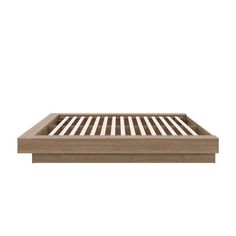 a bed frame with wooden slats on top