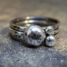 Reclaimed Sterling Silver Nugget Stacking Rings  by ASecondTime, $95.00 Unique Hammered Stackable Rings For Promise, Unique Hammered Silver Stackable Rings, Unique Hammered Stackable Rings For Anniversary, Unique Silver Stackable Rings With Hammered Detail, Art Jewelry Ring, Silversmith Jewellery, Silver Bands, Stack Rings, Multiple Rings