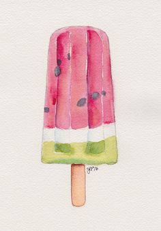 a watermelon ice cream on a stick is shown in this painting by artist susan gr