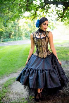 Gothic Pirate, Black Gold Wedding, Bridal Corset, Corset Vest, Going Out Looks, Steampunk Corset, Tiered Ruffle Skirt, Wedding Top, Asymmetrical Skirt