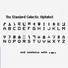 the standard galactic alphabet is shown in black and white