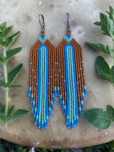 Lightweight, hand-beaded with tiny size 15 miyuki beads. Stitch Earrings, Beading Inspiration, Ghost Earrings, Brick Stitch Earrings, Blue Lake, Miyuki Beads, Halloween Earrings, Bead Patterns, Brick Stitch