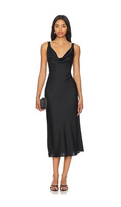 Find KATIE MAY Heidi Dress on Editorialist. Katie May Heidi Dress in Black. - size L (also in M, S, XL, XS) Katie May Heidi Dress in Black. - size L (also in M, S, XL, XS) 100% polyester. Made in USA. Dry clean only. Fully lined. Pull-on styling. Draped neckline and back. Midweight satin fabric. KATR-WD462. GWDH0646. After receiving international praise for designing her younger sister's wedding gown, Katie May Neu launched her own bridal collection in 2012. Recognized for her nontraditional backless designs, Katie May offers a gorgeous selection of gowns in exquisite silhouettes handmade by the finest artisans in Los Angeles who pride themselves on their meticulous craftsmanship and impeccable fit. Her label has been popularly received and sought after by brides and the finest bridal reta Chic A-line Maxi Dress For Dinner, Evening A-line Midi Dress For Night Out, Fitted A-line Slip Dress For Cocktail, Chic A-line Cocktail Slip Dress, Pre-draped Evening Dress For Summer Nights, Summer Pre-draped Evening Dress For Night Out, Pre-draped Summer Evening Dress For Night Out, Summer Night Out Pre-draped Evening Dress, Summer Formal Pre-draped Silk Dress